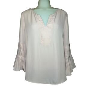 Zac & Rachel Women’s Pullover Top Blouse Medium Pink V Neck 3/4 Bell Sleeve
